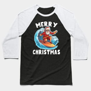 Funny Surfing Santa Claus Merry Christmas Surfboarder Surf Lover Baseball T-Shirt